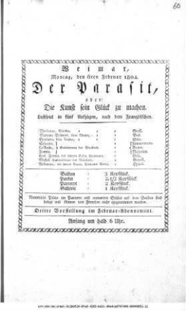 Der Parasit, oder: Die Kunst sein Glück zu machen