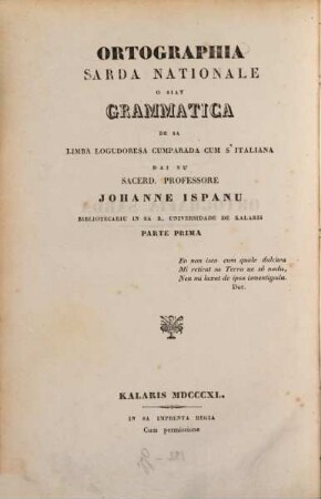Ortografia sarda nazionale ossía gramatica della lingua logudorese paragonata all'italiana, 1