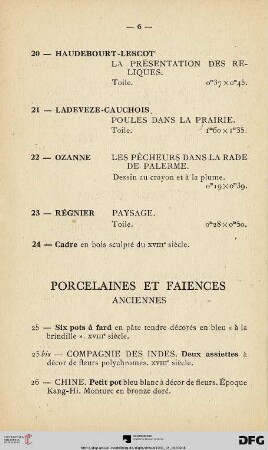 Porcelaines Et Faiences (Nr. 25-45)