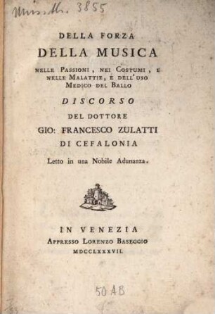 Della forza della musica nelle passioni ...