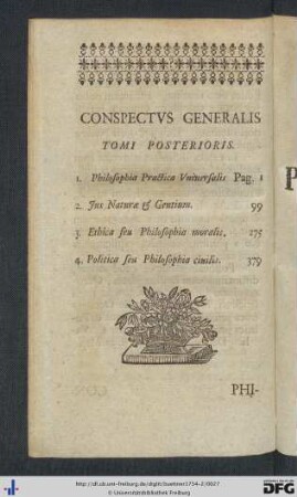 Conspectus Generalis Tomi Posterioris.