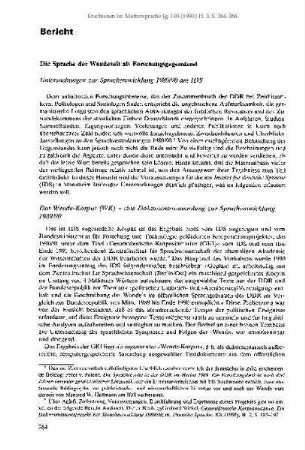 Die Sprache der Wendezeit als Forschungsgegenstand