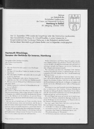 Beilage zur Zeitschrift des Statistischen Landesamtes der Freien und Hansestadt Hamburg Hamburg in Zahlen 50. Jahrgang, Oktober 1996