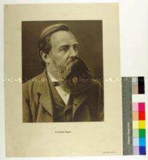 Reproduktion eines Porträts des Philosophen und Gesellschaftstheoretikers Friedrich Engels nach einer unbekannten Fotografie