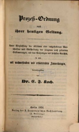 Das preußische Civil-Prozeß-Recht, 2. Prozeß-Ordnung