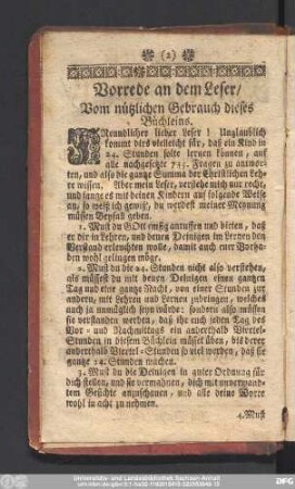Vorrede an dem Leser, Vom nützlichen Gebrauch dieses Büchleins.