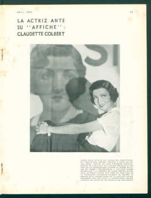La actriz ante su "affiche": Claudette Colbert