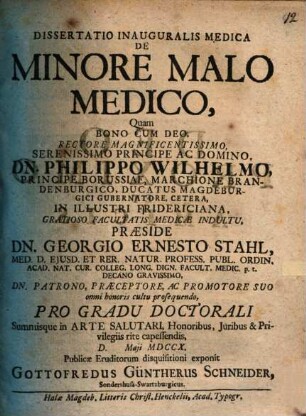 Diss. inaug. med. de minore malo medico