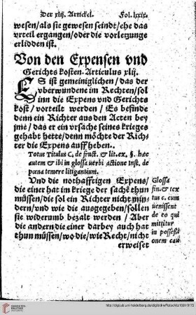 Art. XLII: Von den Expensen und Gerichtskosten.