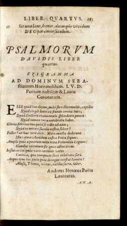 Psalmorum Davidis Liber quartus.