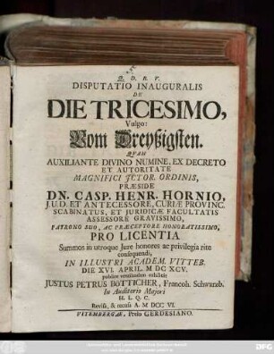 Disputatio Inauguralis De Die Tricesimo, Vulgo: Vom Dreyßigsten