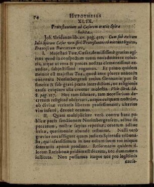 XLIX. Protestantium ad Cæsarem oratio Spiræ habita. - LXXIV. In exsequiis loh. Sleidani.