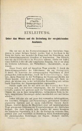 Lehrbuch der vergleichenden Anatomie der Wirbelthiere : Auf Grundlage der Entwicklungsgeschichte, 1