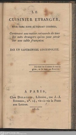 Le Cuisinier Etranger