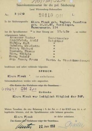 Fleck, Klara, geb. Vogler