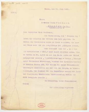 Brief an Fritz Volbach : 25.06.1925