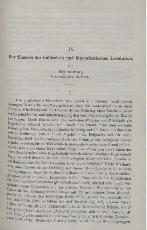IX. Zur Theorie der kubischen und biquadratischen Involution.