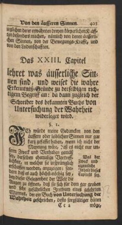 Das XXIII. Capitel lehret was äusserliche Sinnen sind, ...
