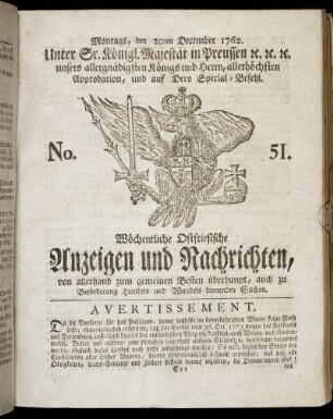 No. 51. Montags, den 20ten December 1762.
