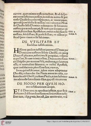 De utilitate et fructibus iustificationis