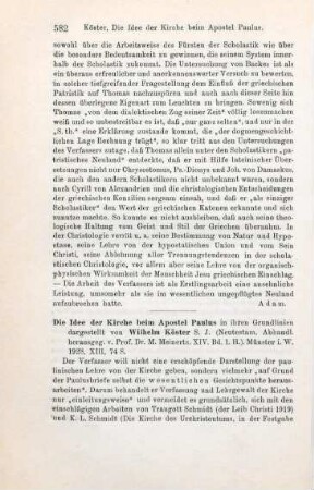 582-584 [Rezension] Koester, Wilhelm, Die Idee der Kirche beim Apostel Paulus