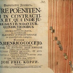 Disputatio Juridica De Jure Poenitendi In Contractibus, Et, Quae Inde Jure Gentium Dantur, Condictionibus