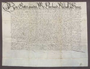 Schuldbrief des Bischofs Eberhard von Speyer gegeüber Hans Walter, Mitglied des Rats zu Worms, über 4000 Gulden zu 5 Prozent.
