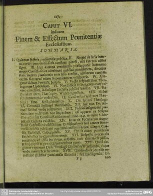 Caput VI. indicans Finem & Effectum Poenitentiae Ecclesiasticae