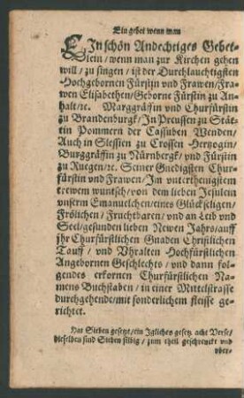Ein schön Andechtiges Gebetlein/ wenn man zur Kirchen gehen will ...
