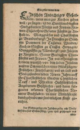 Ein schön Andechtiges Gebetlein/ wenn man zur Kirchen gehen will ...