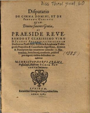 Disputatio De Coena Domini, Et De Persona Christi