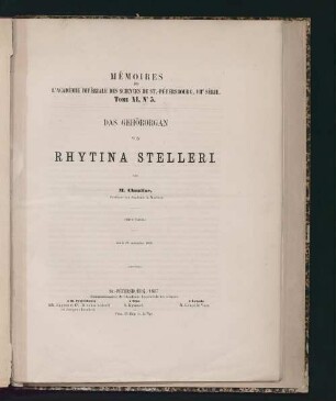 Das Gehörorgan von Rhytina Stelleri : mit 2 Taf.