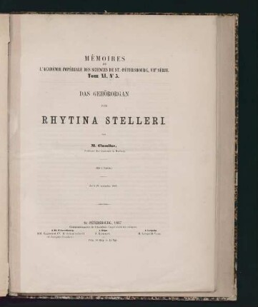 Das Gehörorgan von Rhytina Stelleri : mit 2 Taf.