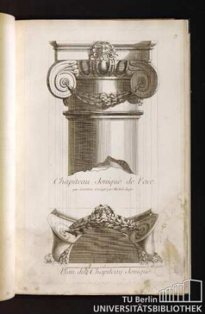 Chapiteau Jonique de Face. Plan du Chapiteau Jonique.