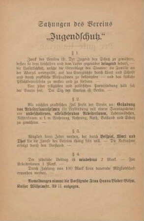 Satzungen des Vereins "Jugendschutz"
