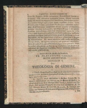 Articulus I. De Theologia In Genere.
