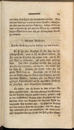 Zweyter Abschnitt. Von der Vorhersagung des Erfolgs bey dem Tripper.