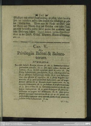Cap. V. De Privilegiis Balnei & Balneatorum