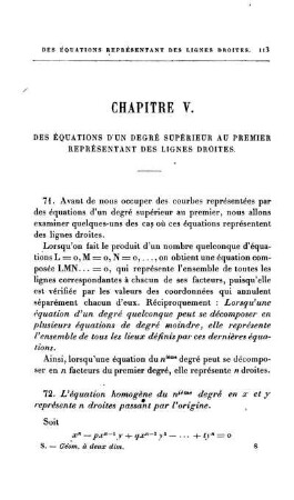 Chapitre V. Des Èquations d'un degré Supérieur au premier representant des lingnes Droites.