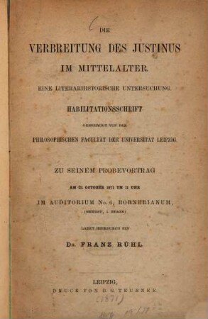 Die Verbreitung des Justinus im Mittelalter : eine literarhistorische Untersuchung