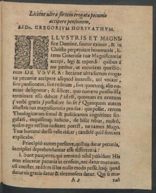 Licetne ultra sortem erogatae pecuniae accipere pensionem. Ad Dn Gregorium Horwathum.