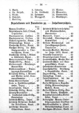 Deputationen und Kuratorien pp. - Inhaltsverzeichnis