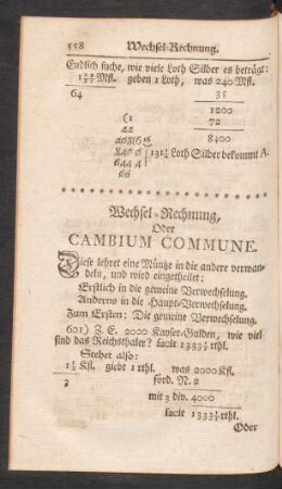Wechsel-Rechnung, oder Cambium Commune