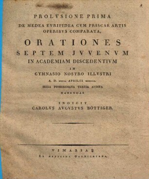 Prolusio prima de Medea-Euripidea : cum priscae artis operibus comparata