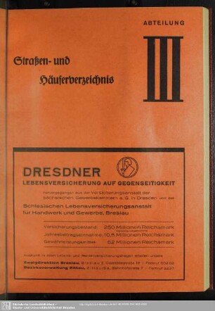 Abteilung III. Häuserbuch : Abteilung III. Straßen- und Häuserverzeichnis