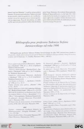 Bibliografia prac profesora Tadeusza Stefana Jaroszewskiego od roku 1996