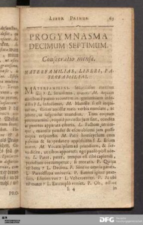 Progymnasma Decimum Septimum. Consecratio mensæ.