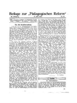 Umschau : Beilage zur "Pädagogischen Reform"