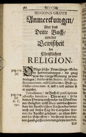 Anmerckungen/ über das Dritte Buch.