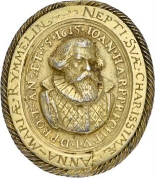 Patenmedaille für Anna Maria Rümelin nach einer Porträtmedaille auf Johann und Maria Harprecht